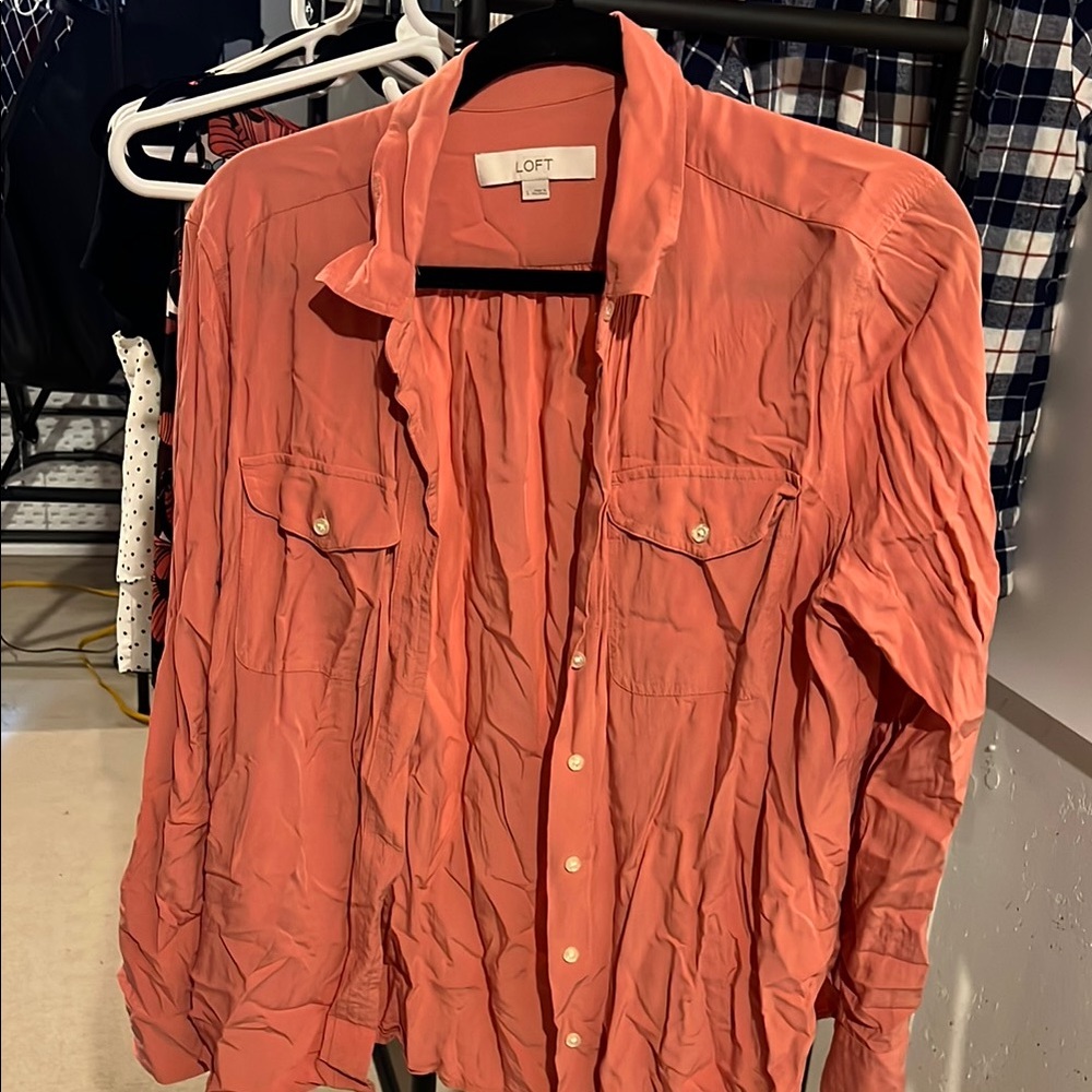 LOFT Coral Button Down Shirt Lightweight Relaxed Fit